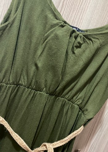 Yeşil Kemerli Uzun penye Elbise - Görsel 3
