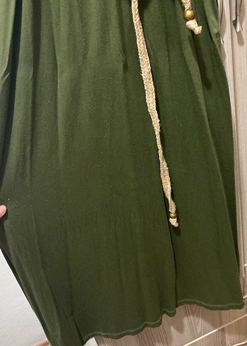 Yeşil Kemerli Uzun penye Elbise - Görsel 4