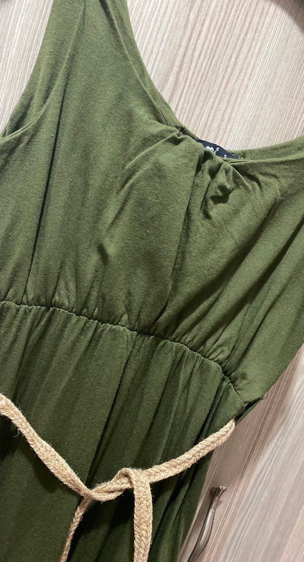 Yeşil Kemerli Uzun penye Elbise - Görsel 3