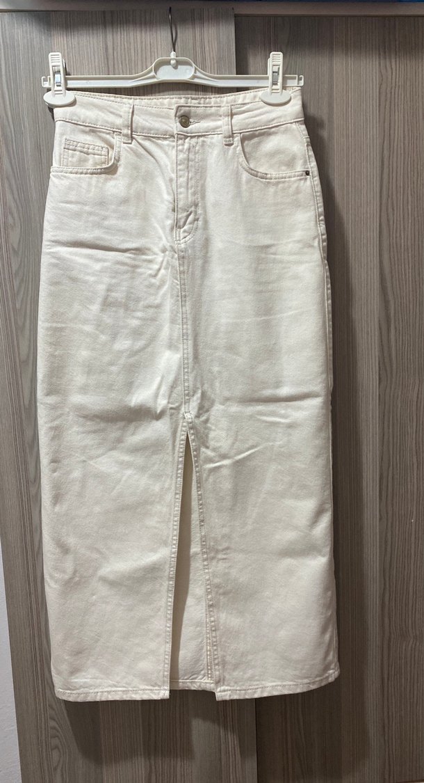 DeFacto Beyaz Düğmeli Midi Kadın Kot Pantolon - Görsel 2