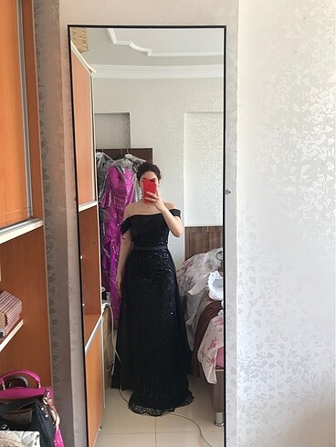 Siyah boncuklu abiye elbise