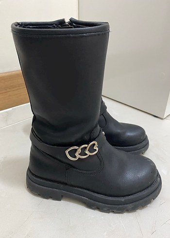 Kız Çocuk Siyah Deri Goth Botlar - Görsel 2