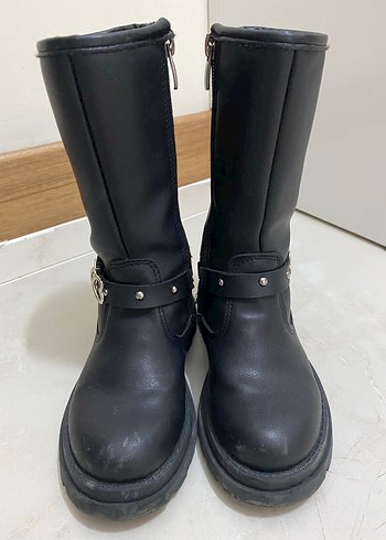 Kız Çocuk Siyah Deri Goth Botlar - Görsel 3