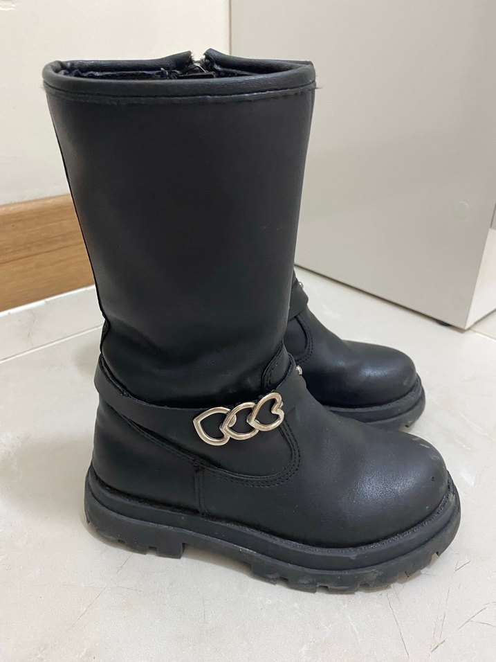 Kız Çocuk Siyah Deri Goth Botlar - Görsel 2