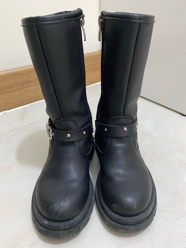 Kız Çocuk Siyah Deri Goth Botlar - Görsel 3