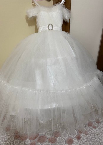 Beyaz Fırfırlı Kız Çocuk Abiye Elbise - Görsel 2