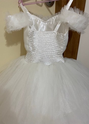 Beyaz Fırfırlı Kız Çocuk Abiye Elbise - Görsel 3