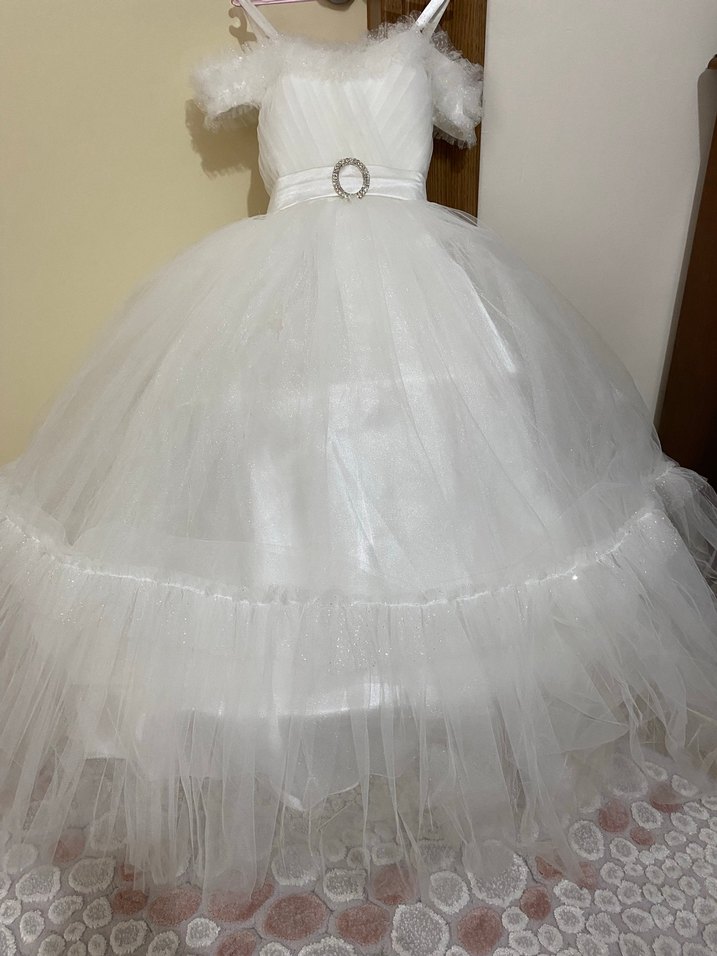 Beyaz Fırfırlı Kız Çocuk Abiye Elbise - Görsel 2