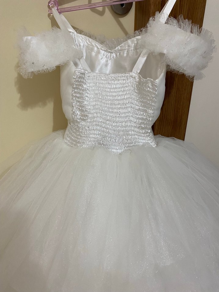 Beyaz Fırfırlı Kız Çocuk Abiye Elbise - Görsel 3