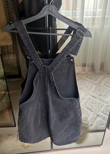 Siyah Denim Askılı Midi Kısa Tulum - Görsel 2