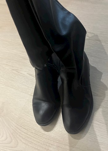 Siyah Deri Dizüstü Stiletto Topuklu Çizme - Görsel 3