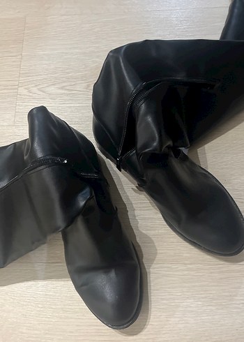 Siyah Deri Dizüstü Stiletto Topuklu Çizme - Görsel 4