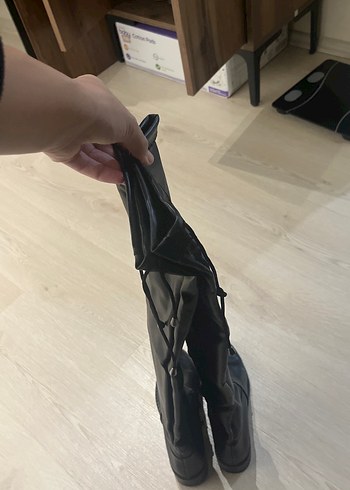 Siyah Deri Dizüstü Stiletto Topuklu Çizme - Görsel 2