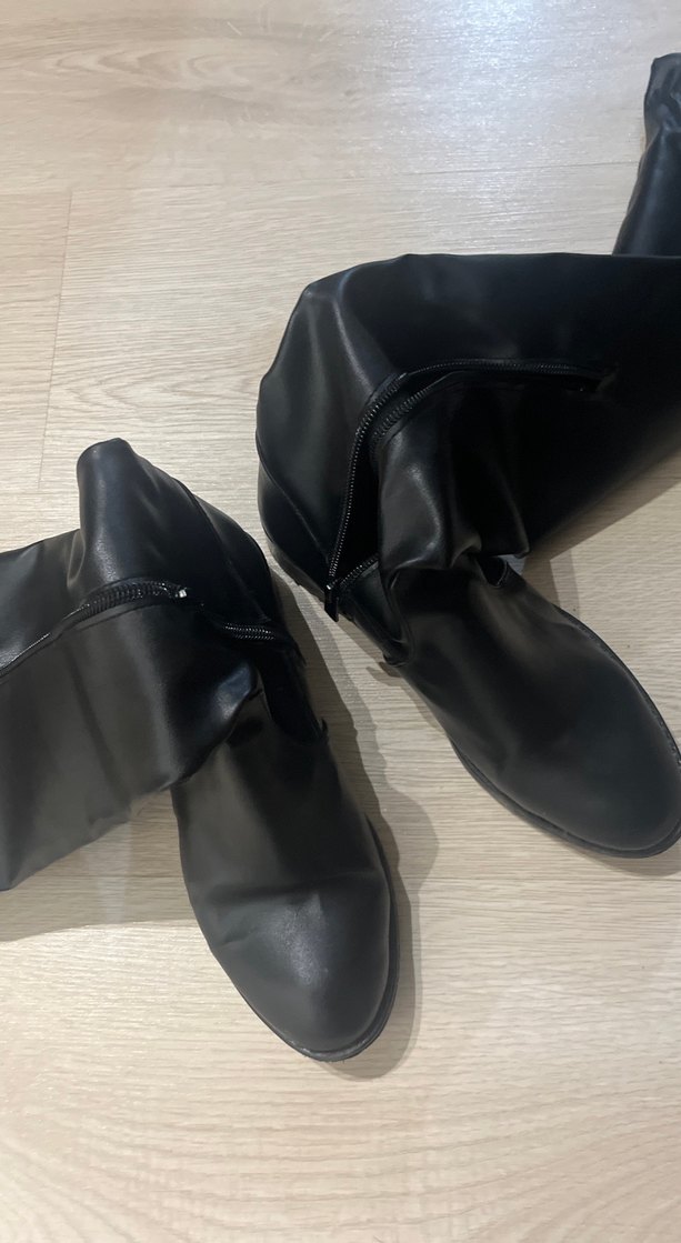 Siyah Deri Dizüstü Stiletto Topuklu Çizme - Görsel 4