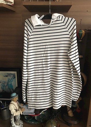 Çizgili Beyaz Gri Hamile Triko Tişört - Görsel 4