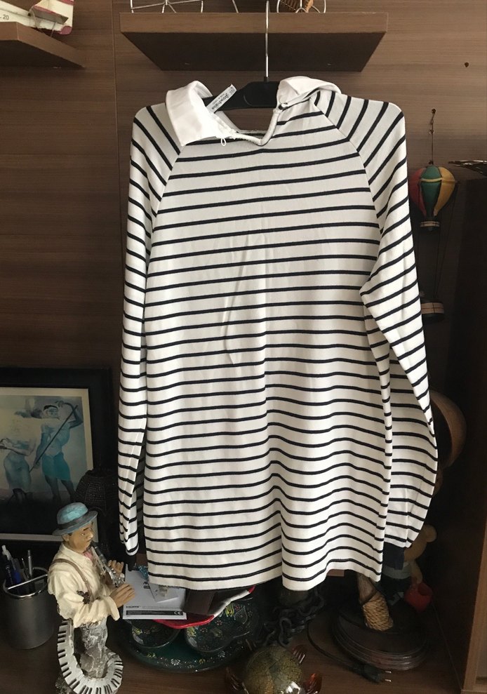 Çizgili Beyaz Gri Hamile Triko Tişört - Görsel 4