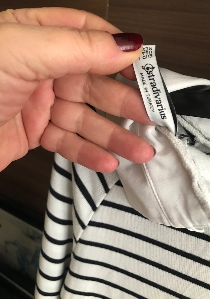 Çizgili Beyaz Gri Hamile Triko Tişört - Görsel 3