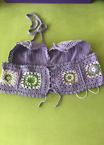 Mor Dantel Detaylı Örgü Büstiyer - Görsel 3