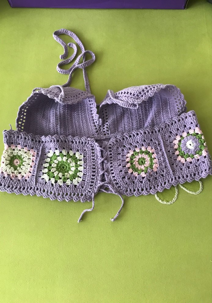 Mor Dantel Detaylı Örgü Büstiyer - Görsel 3