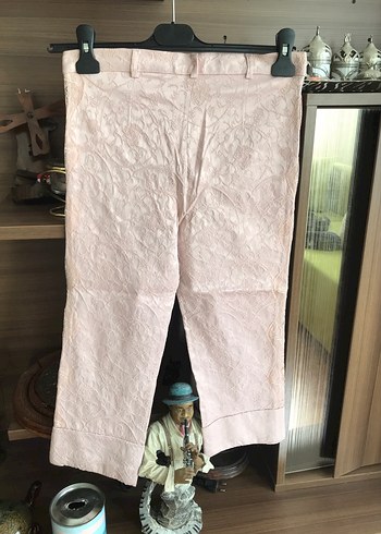 Dantel Detaylı  pembe Kadın Midi Pantolon - Görsel 4