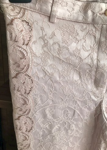 Dantel Detaylı  pembe Kadın Midi Pantolon - Görsel 2