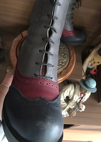 Gri hakiki Deri Vintage Kadın Botları - Görsel 5