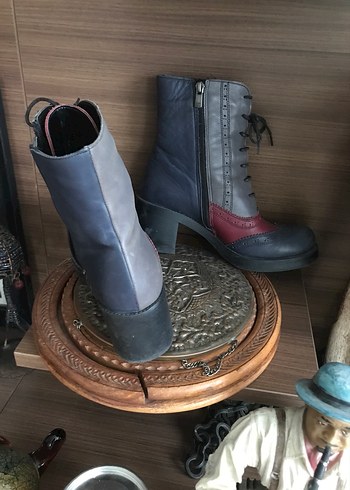 Gri hakiki Deri Vintage Kadın Botları - Görsel 3