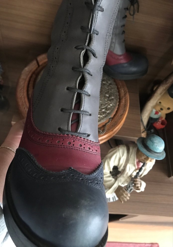 Gri hakiki Deri Vintage Kadın Botları - Görsel 5