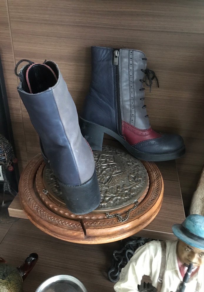 Gri hakiki Deri Vintage Kadın Botları - Görsel 3