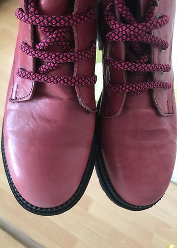 Pembe hakiki Deri Bağcıklı Yüksek Topuklu Kadın Bot - Görsel 6