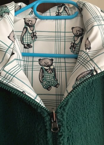 Kapüşonlu  çift taraflı Kadın Yeşil Polar Ceket - Görsel 2