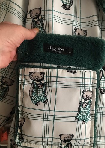 Kapüşonlu  çift taraflı Kadın Yeşil Polar Ceket - Görsel 4