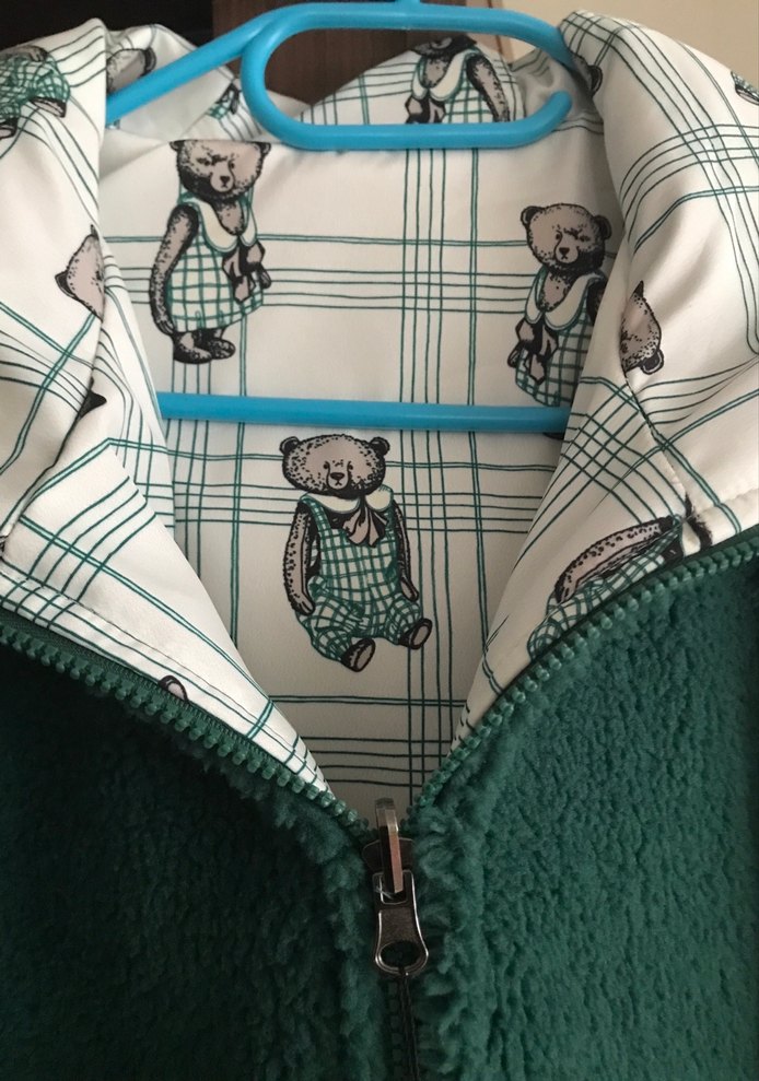 Kapüşonlu  çift taraflı Kadın Yeşil Polar Ceket - Görsel 2