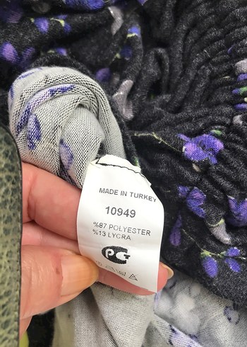 Uzun Kollu Mor Çiçekli Midi Elbise - Görsel 6