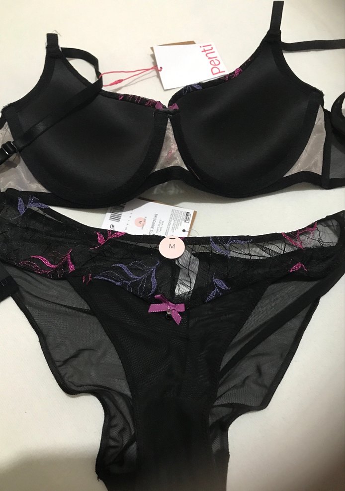 Nakışlı Siyah Gotik Sütyen ve Külot Takımı - Görsel 2
