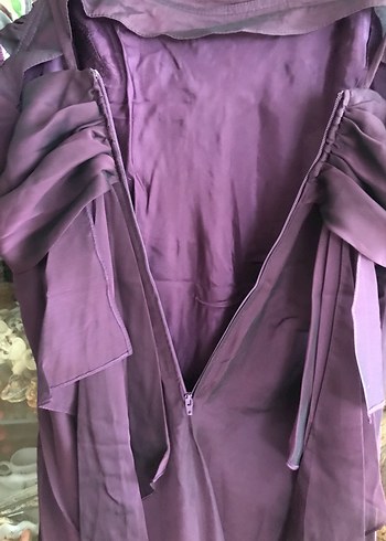 Mor Uzun Drapeli Straplez Abiye Elbise - Görsel 7