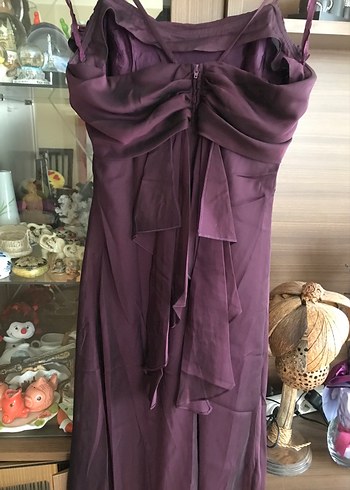 Mor Uzun Drapeli Straplez Abiye Elbise - Görsel 5