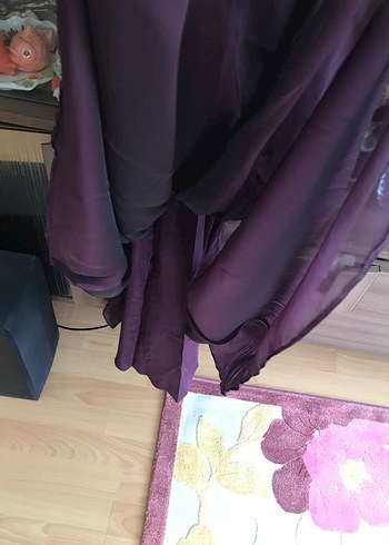 Mor Uzun Drapeli Straplez Abiye Elbise - Görsel 6