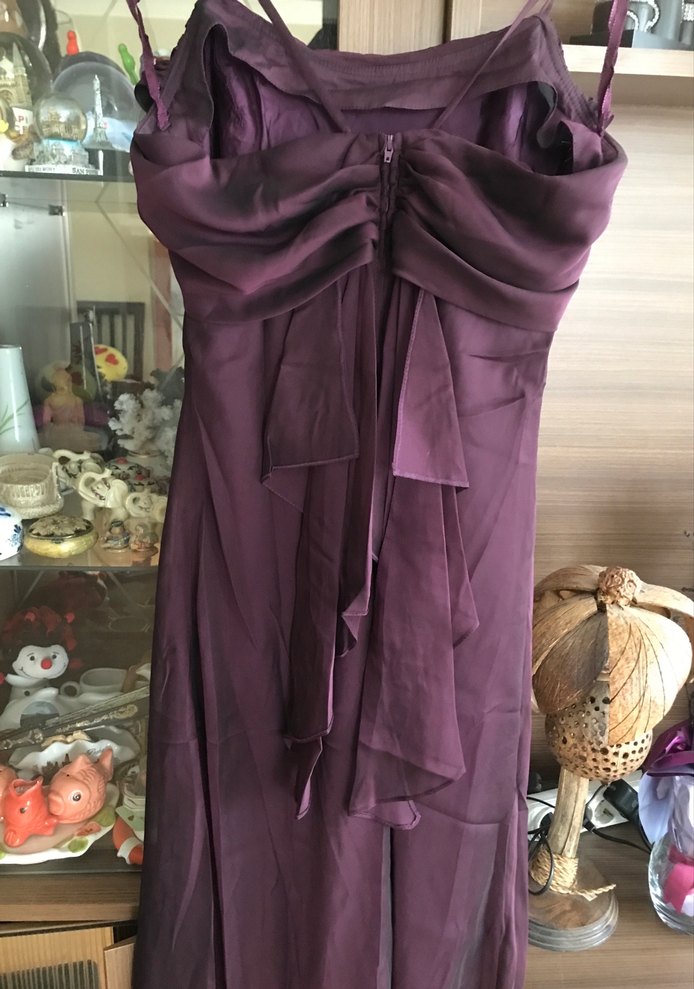 Mor Uzun Drapeli Straplez Abiye Elbise - Görsel 5