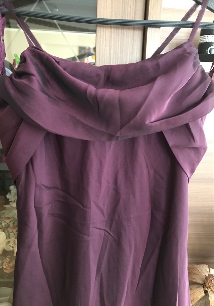 Mor Uzun Drapeli Straplez Abiye Elbise - Görsel 2