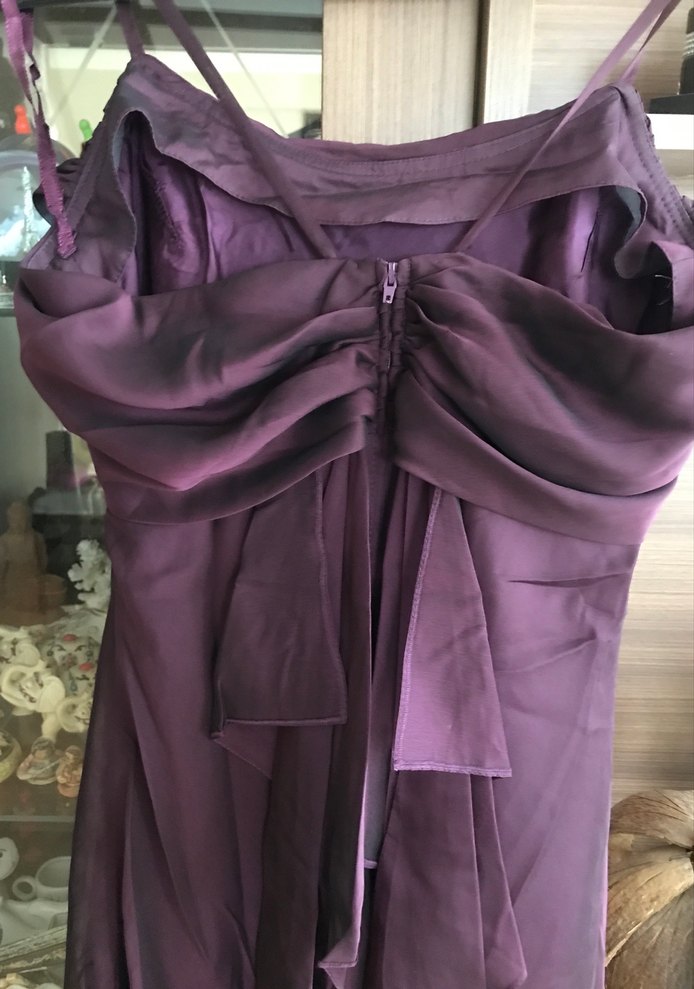 Mor Uzun Drapeli Straplez Abiye Elbise - Görsel 4