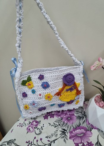 Diğer Çiçek Desenli Pastel Renk Örgü Kadın Çantası