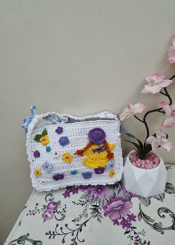 Beden Çiçek Desenli Pastel Renk Örgü Kadın Çantası