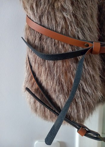 Kahverengi Kürklü Deri Kadın Yelek - Görsel 4