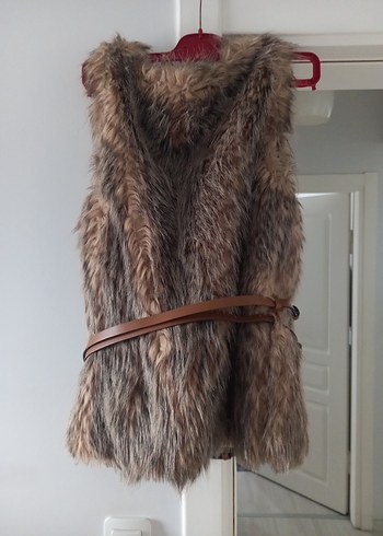 Kahverengi Kürklü Deri Kadın Yelek - Görsel 5