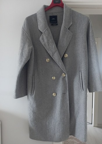 Gri Çift Düğmeli Uzun Kaban - Görsel 2