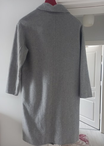 Gri Çift Düğmeli Uzun Kaban - Görsel 6