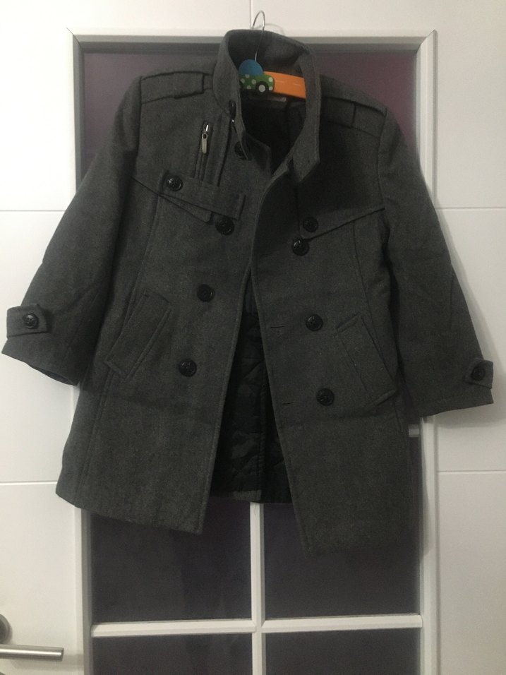 Düğmeli Gri Erkek Çocuk Kaban - Görsel 3