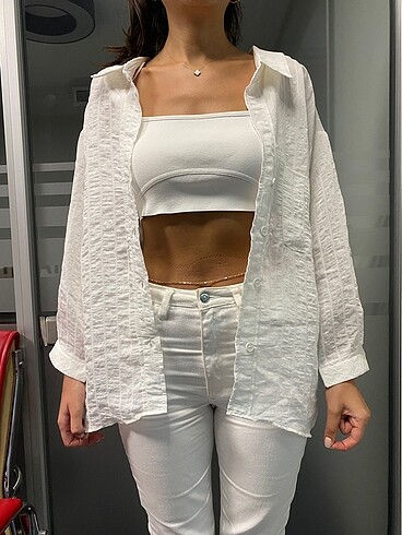 Omzu Düşük Oversize Gömlek Beyaz