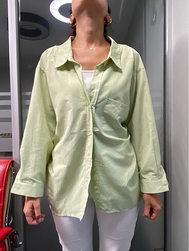 universal Beden yeşil Renk Omzu Düşük Oversize Gömlek